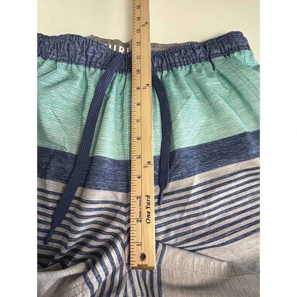 Hurley Mens‎ XL Board Shorts Striped Teal Grey Swim Trunks Mesh Liner Drawstring